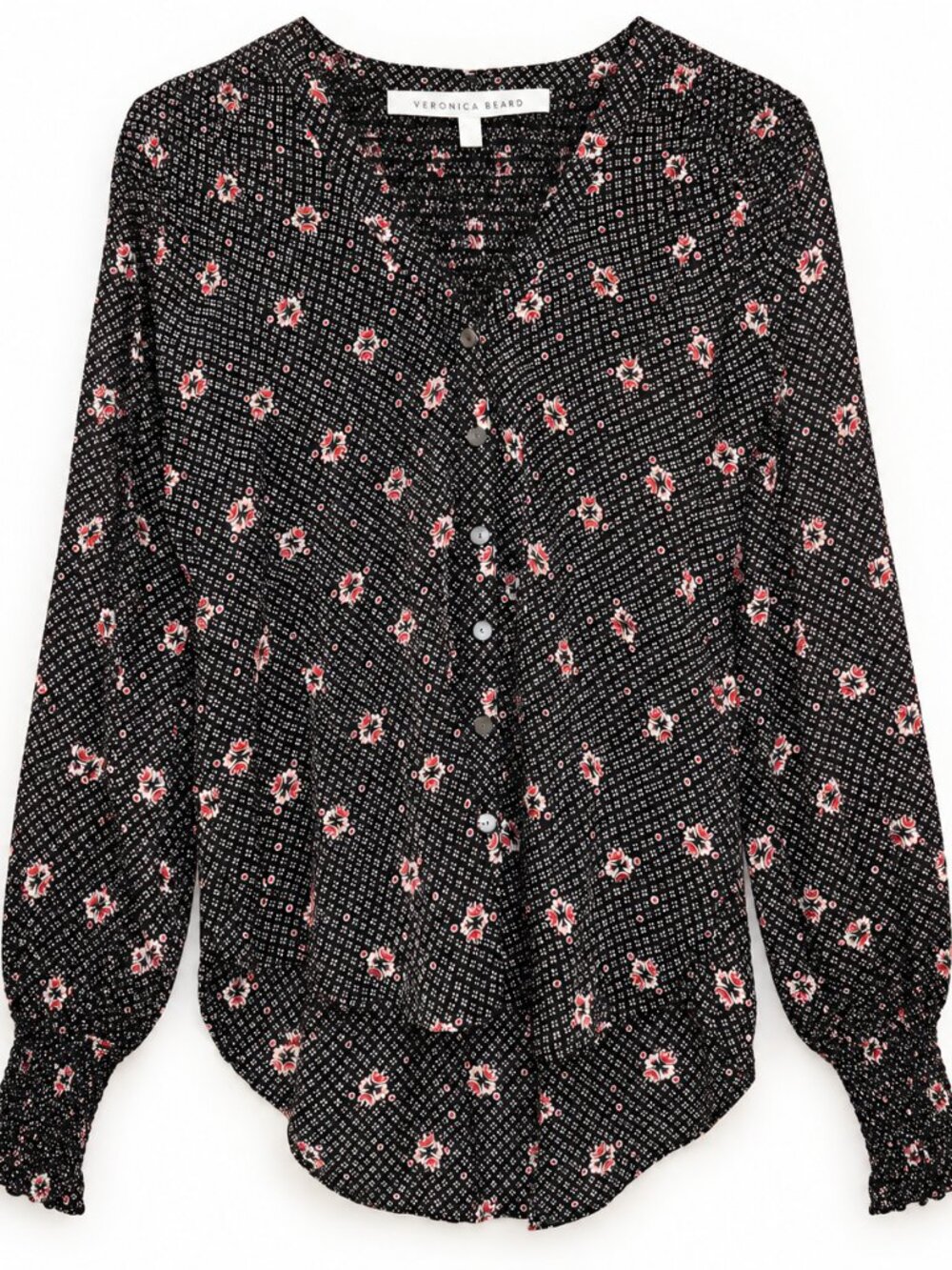 Veronica Beard Floral Pintuck Button-Front Silk Blouse Size 6